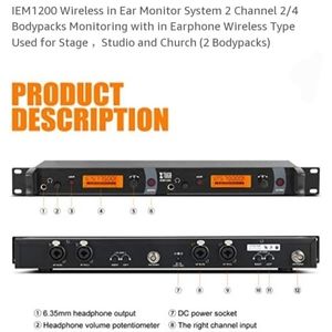 XTuga IEM1200 Wireless in Ear Monitor System 2 Channel 2 Bodypacks Monitoring